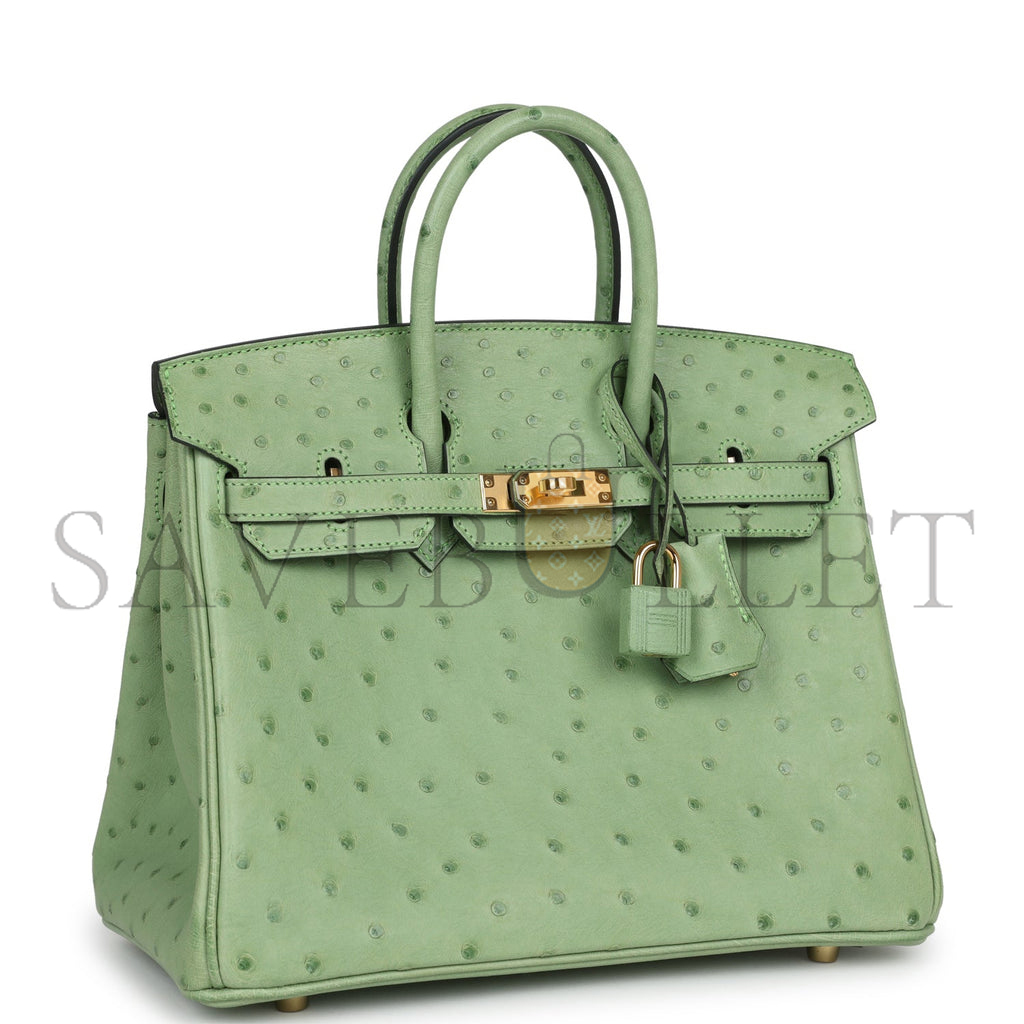 H**mes master birkin 25 ostrich leather mint green gold buckle h041944ck87 (25*20*13cm)